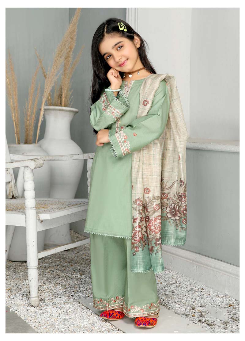 Simrans Mummy & Me Girls Cotton Eid Suit Green CT03K - Desi Posh