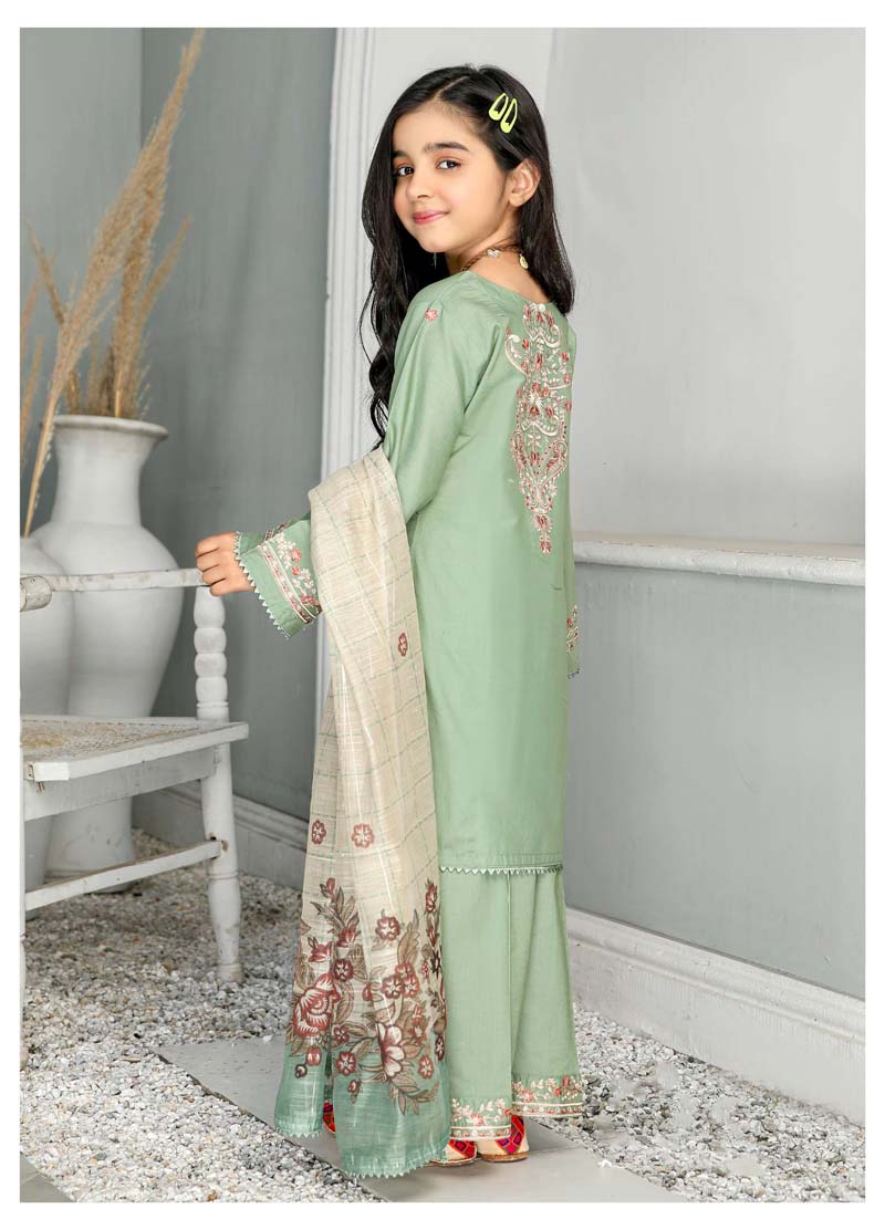 Simrans Mummy & Me Girls Cotton Eid Suit Green CT03K - Desi Posh