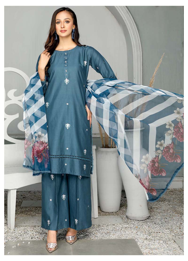 Simrans Mummy & Me Ladies Cotton Eid Suit Teal CT01 - Desi Posh