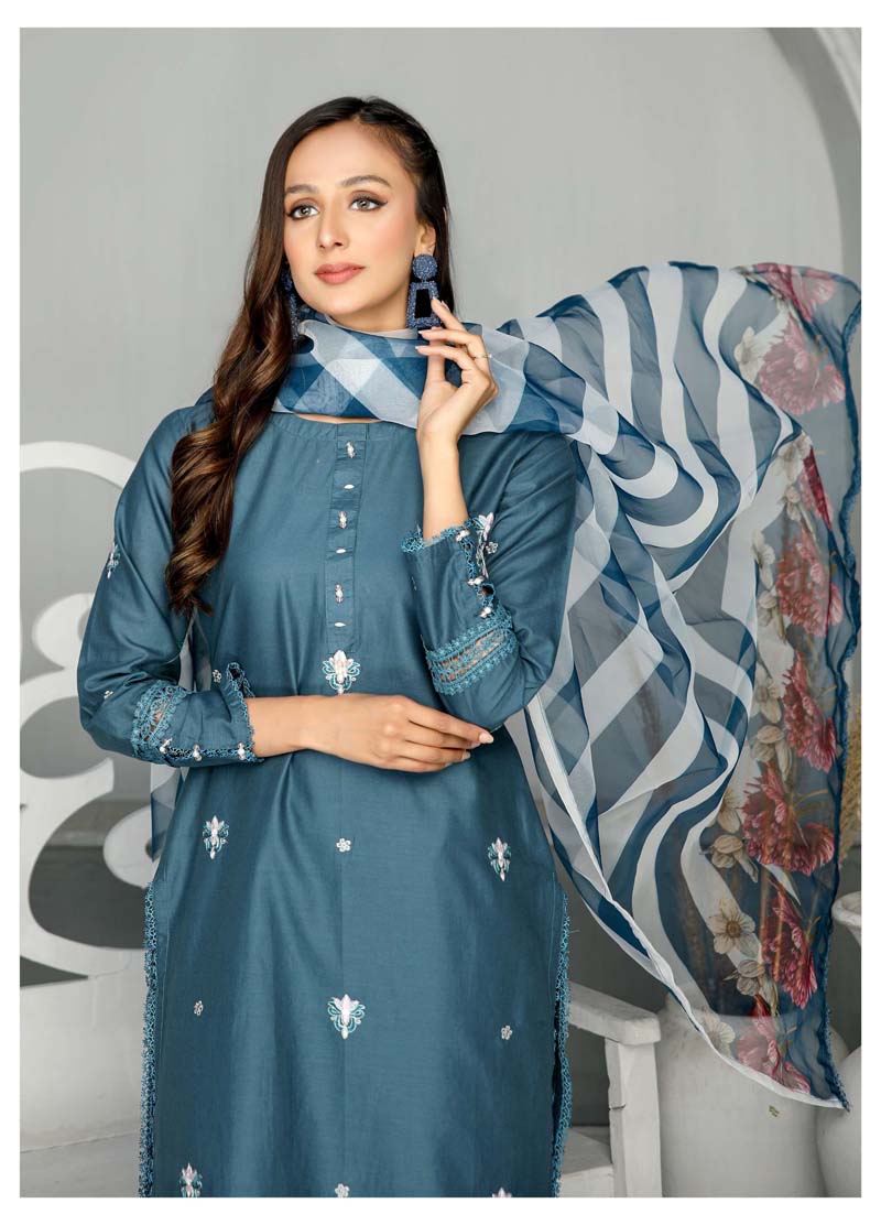Simrans Mummy & Me Ladies Cotton Eid Suit Teal CT01 - Desi Posh