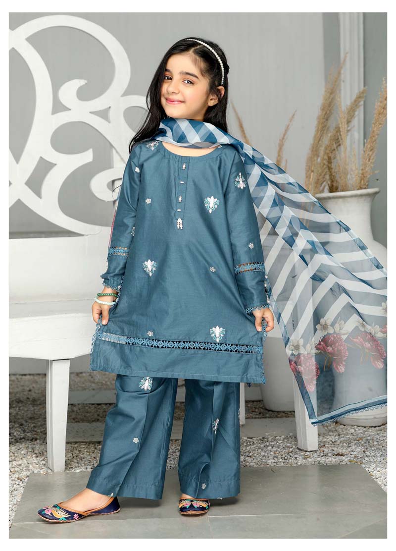 Simrans Mummy & Me Girls Cotton Eid Suit Teal CT01K - Desi Posh