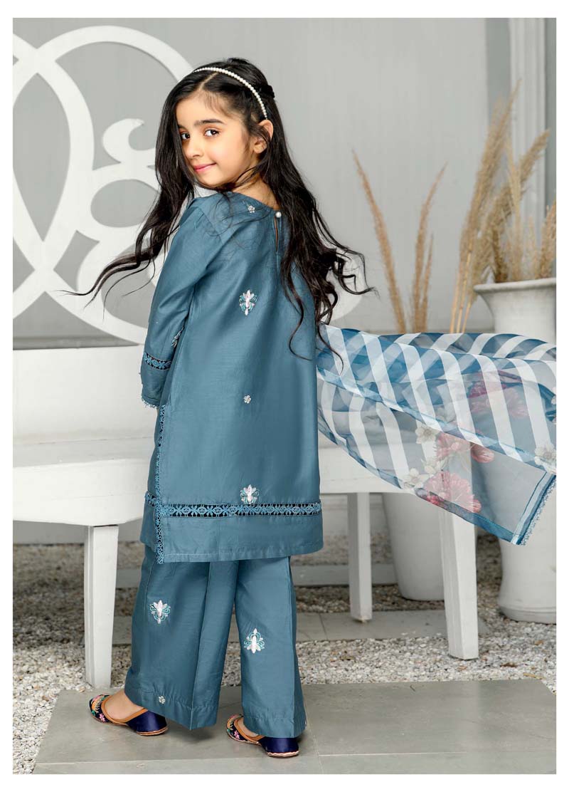 Simrans Mummy & Me Girls Cotton Eid Suit Teal CT01K - Desi Posh