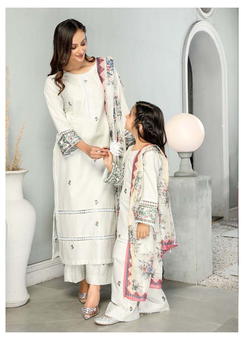 Simrans Mummy & Me Ladies Cotton Eid Suit Light Mint CT04 - Desi Posh