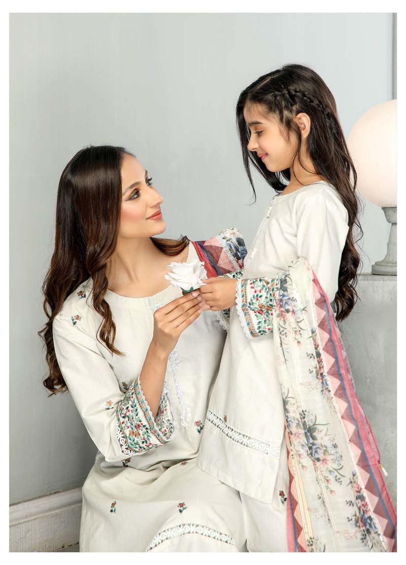 Simrans Mummy & Me Girls Cotton Eid Suit Light Mint CT04K - Desi Posh