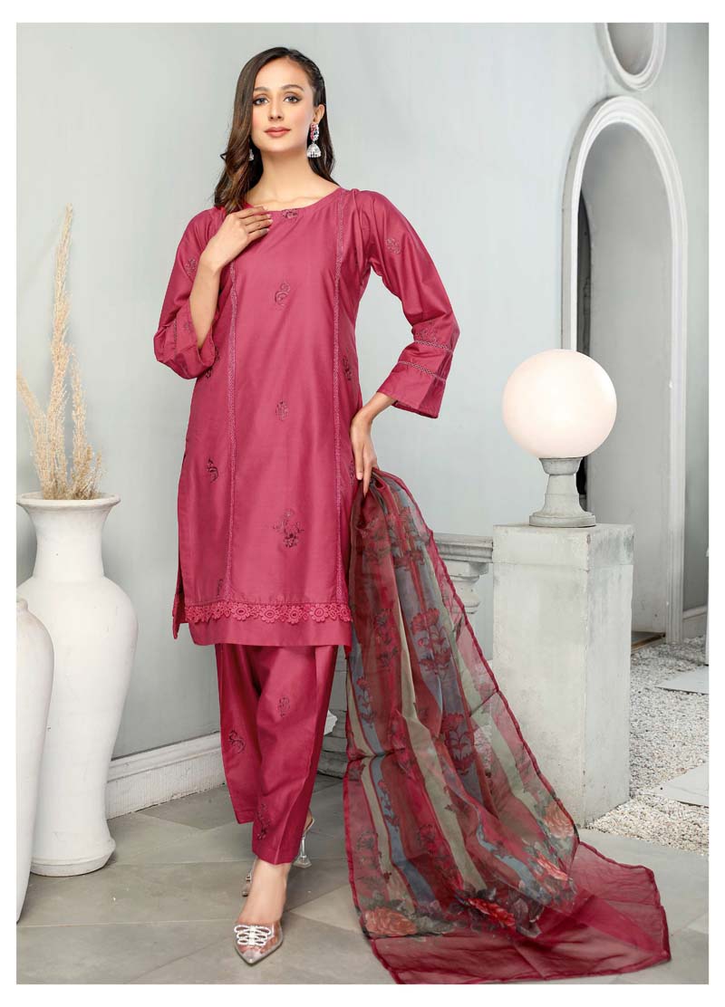 Simrans Mummy & Me Ladies Cotton Eid Suit Maroon CT06 - Desi Posh