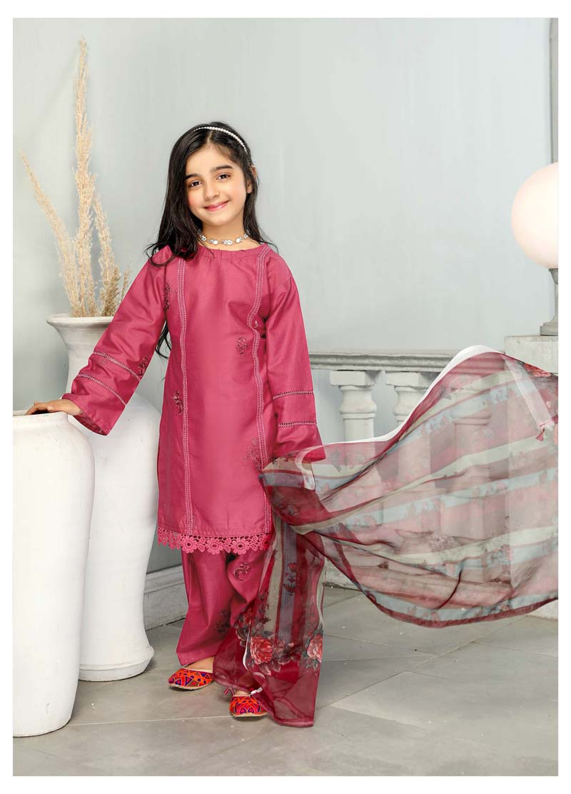 Simrans Mummy & Me Girls Cotton Eid Suit Maroon CT06K - Desi Posh