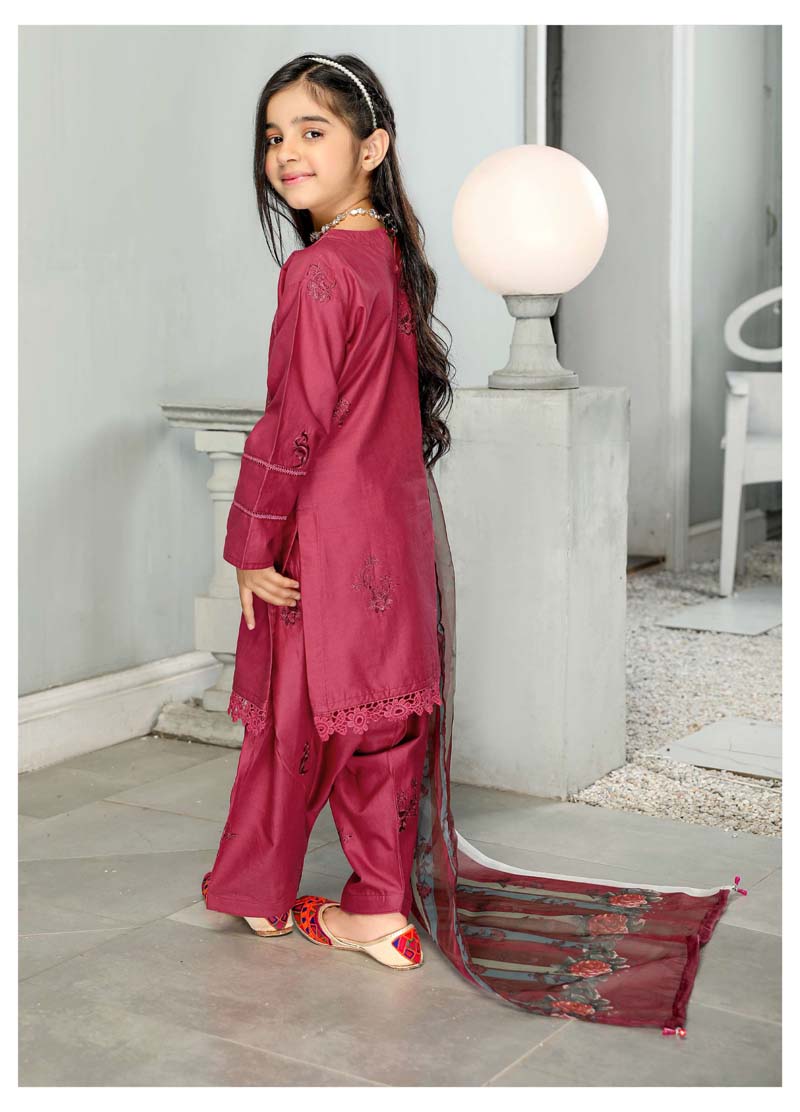 Simrans Mummy & Me Girls Cotton Eid Suit Maroon CT06K - Desi Posh