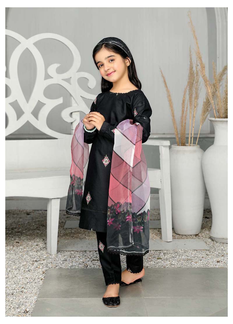 Simrans Mummy & Me Girls Cotton Eid Suit Black CT02K - Desi Posh