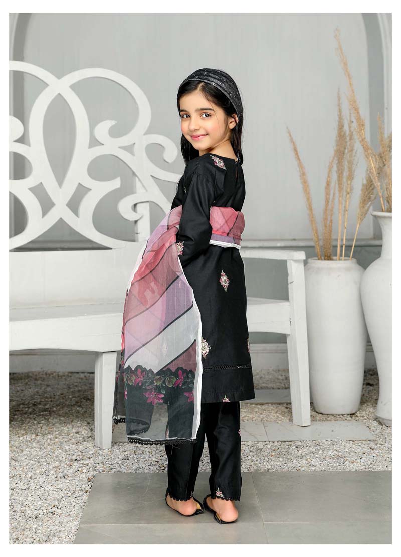 Simrans Mummy & Me Girls Cotton Eid Suit Black CT02K - Desi Posh