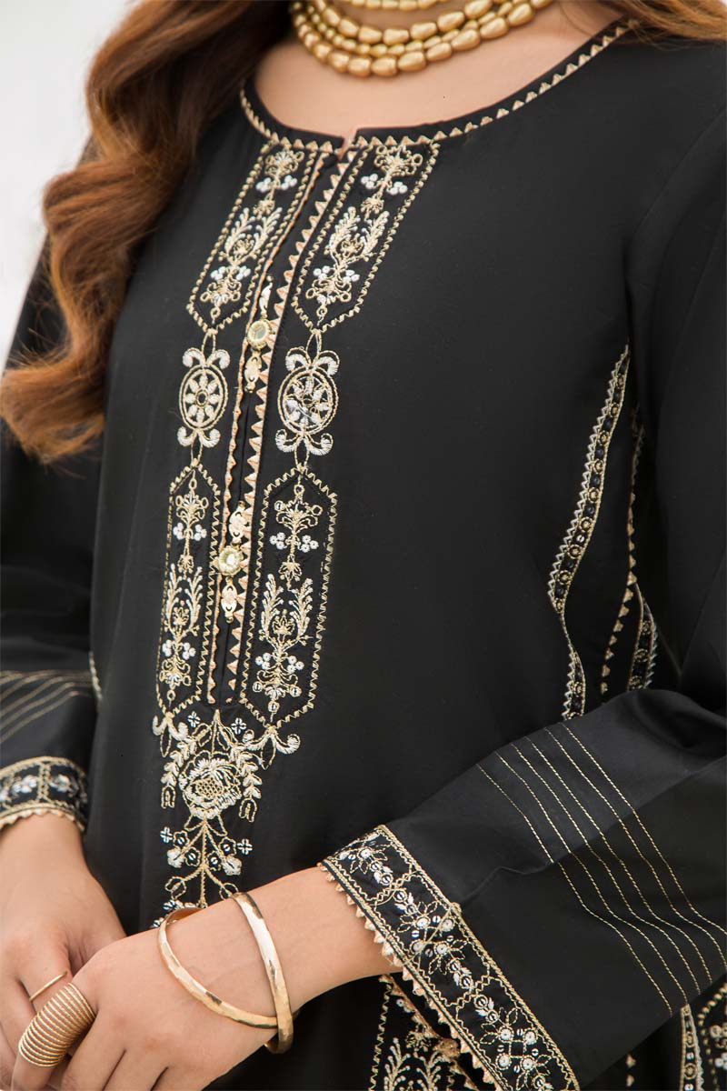 Limelight Inspired Pakistani Cotton Embroidered Kurta Black - Desi Posh