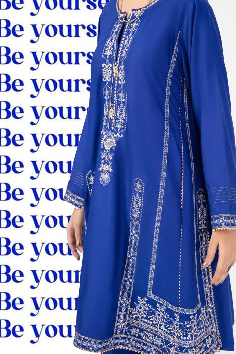 Limelight Inspired Pakistani Linen Embroidered Kurta Blue - Desi Posh