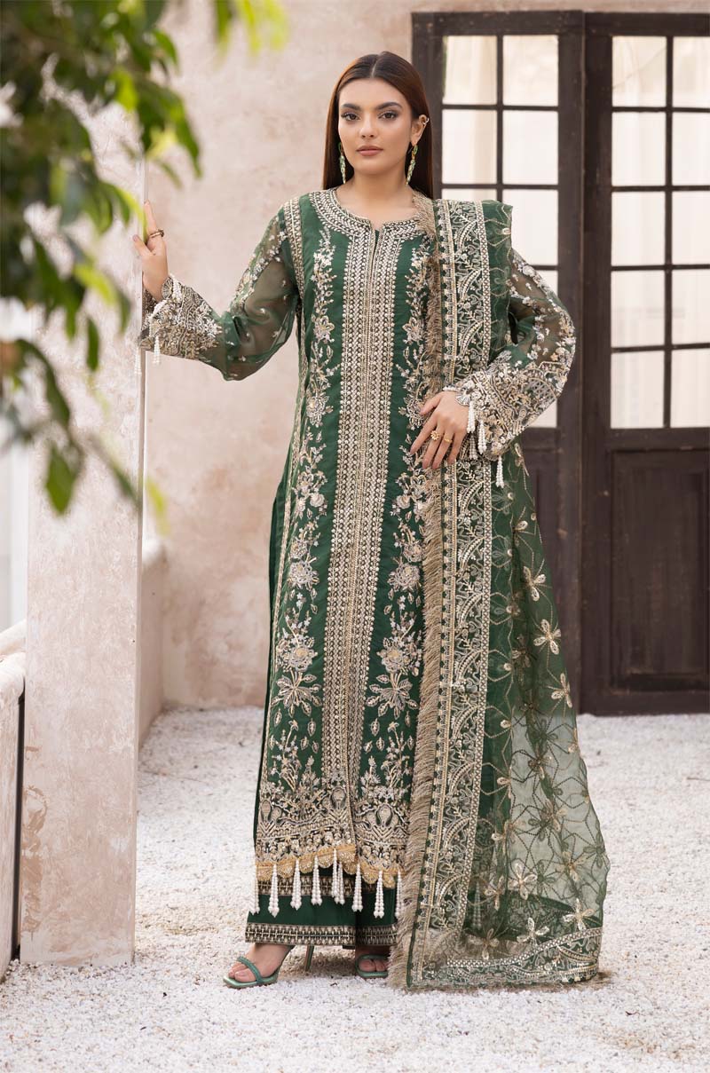 Imrozia Designer Noori Inspired Embroidered Green 3 Piece Wedding Outfit - Desi Posh