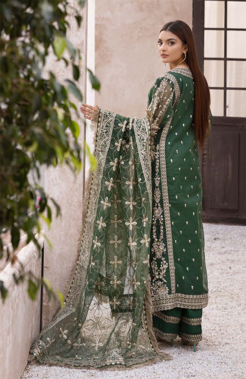 Imrozia Designer Noori Inspired Embroidered Green 3 Piece Wedding Outfit - Desi Posh