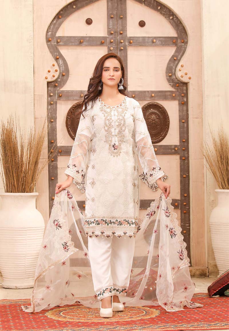 Stunning Organza Mummy & Me Ladies Eid suit White - Desi Posh