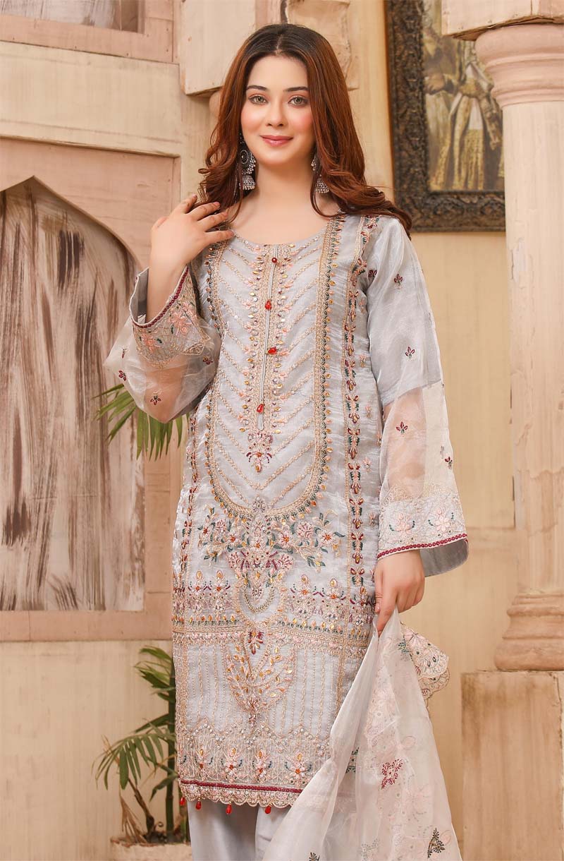 Stunning Organza Mummy & Me Ladies Eid suit Grey - Desi Posh