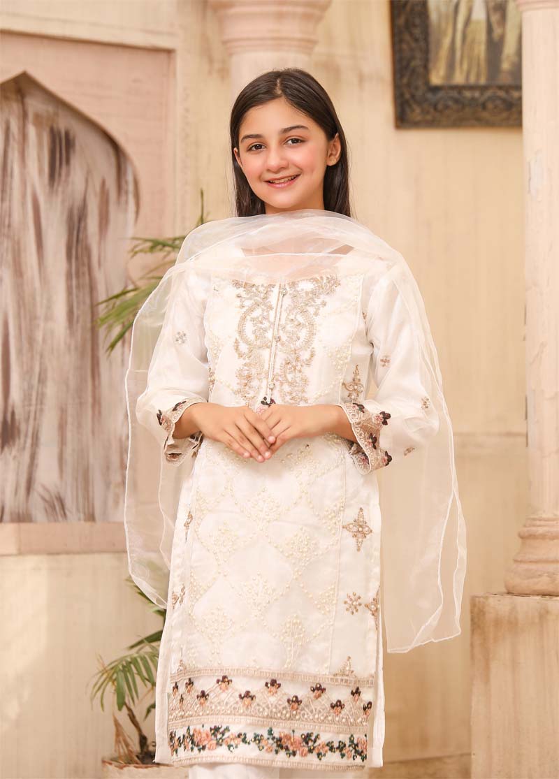 Stunning Organza Mummy & Me Kids Eid suit White - Desi Posh