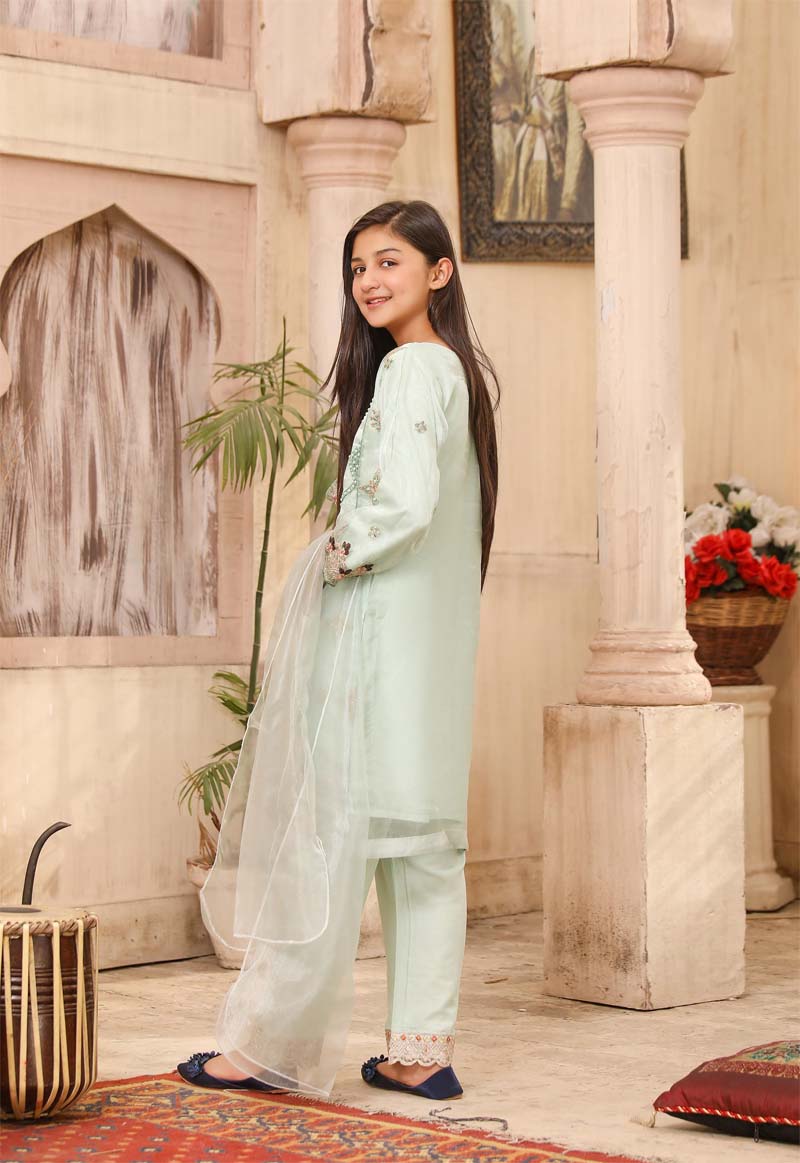 Stunning Organza Mummy & Me Kids Eid suit Mint - Desi Posh