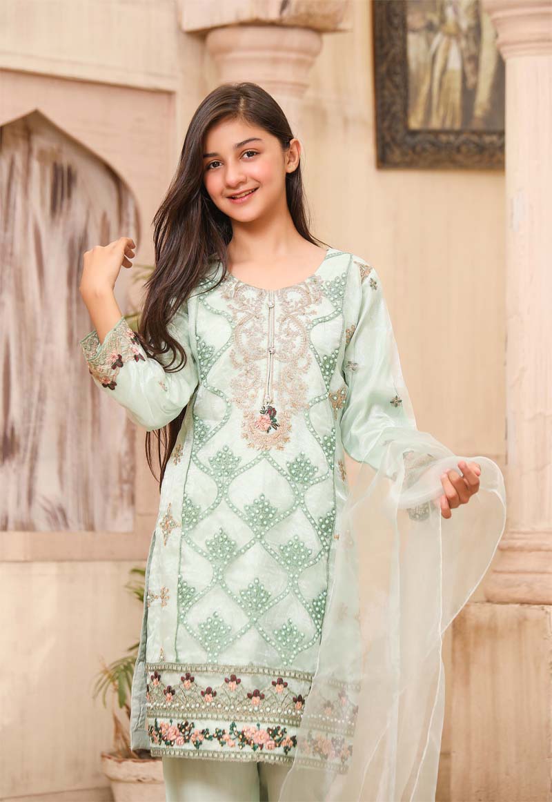 Stunning Organza Mummy & Me Kids Eid suit Mint - Desi Posh