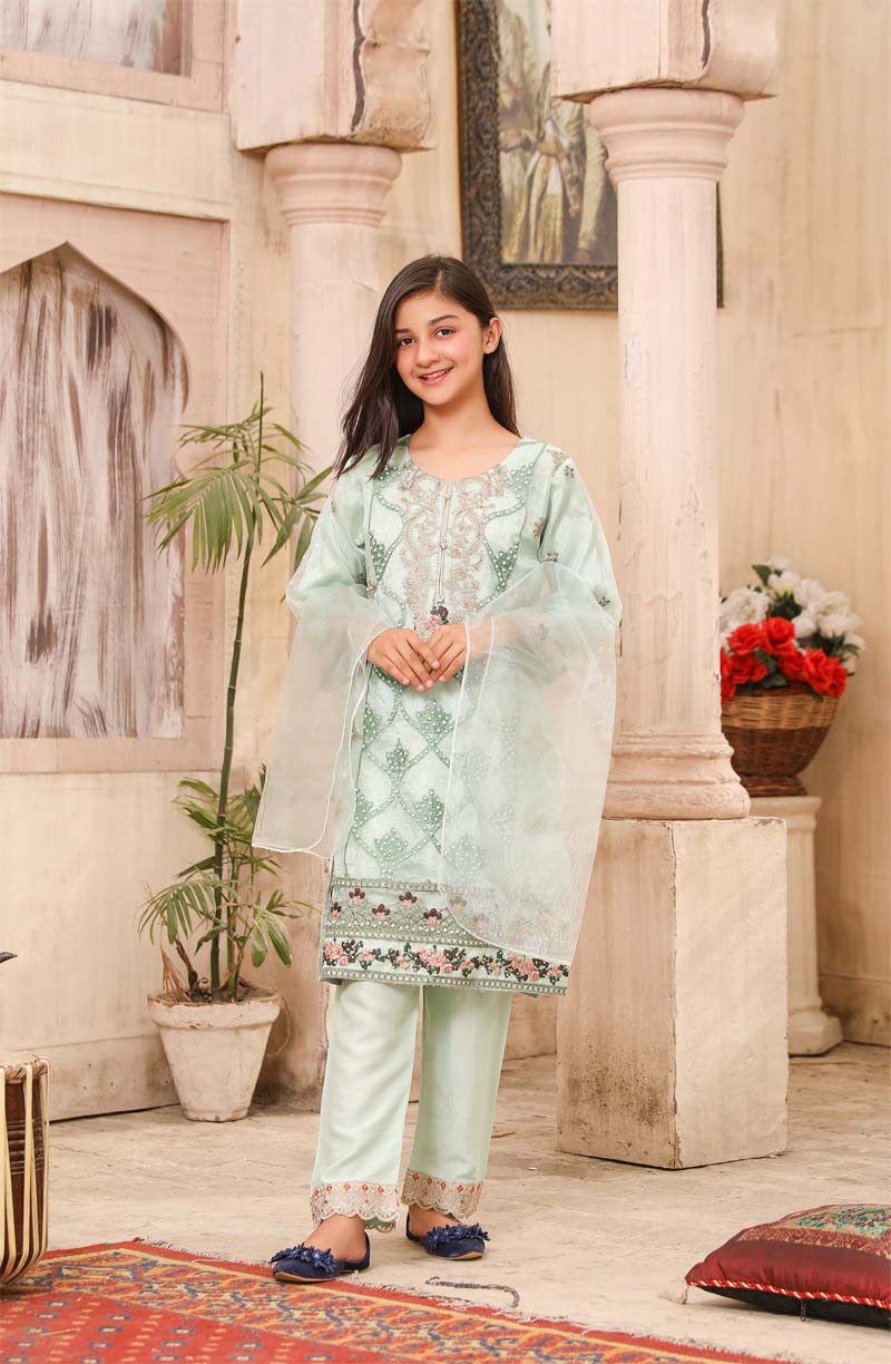 Stunning Organza Mummy & Me Kids Eid suit Mint - Desi Posh
