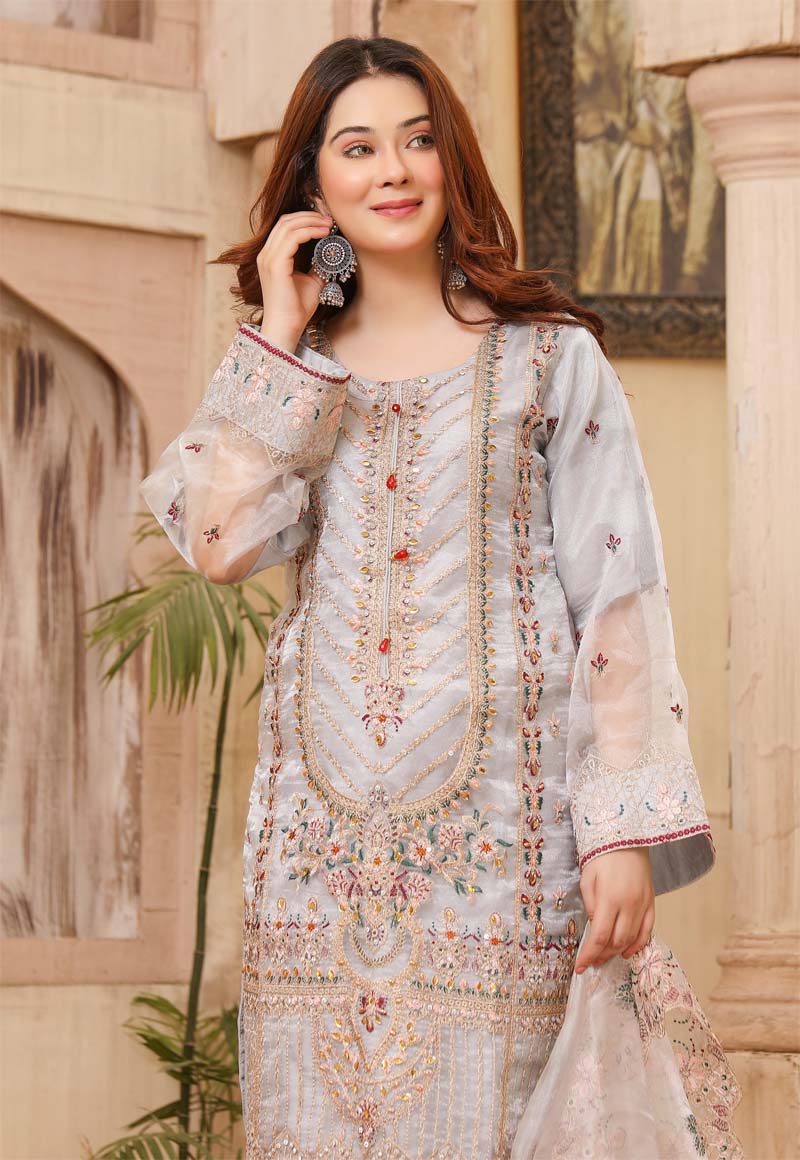 Stunning Organza Mummy & Me Ladies Eid suit Grey - Desi Posh