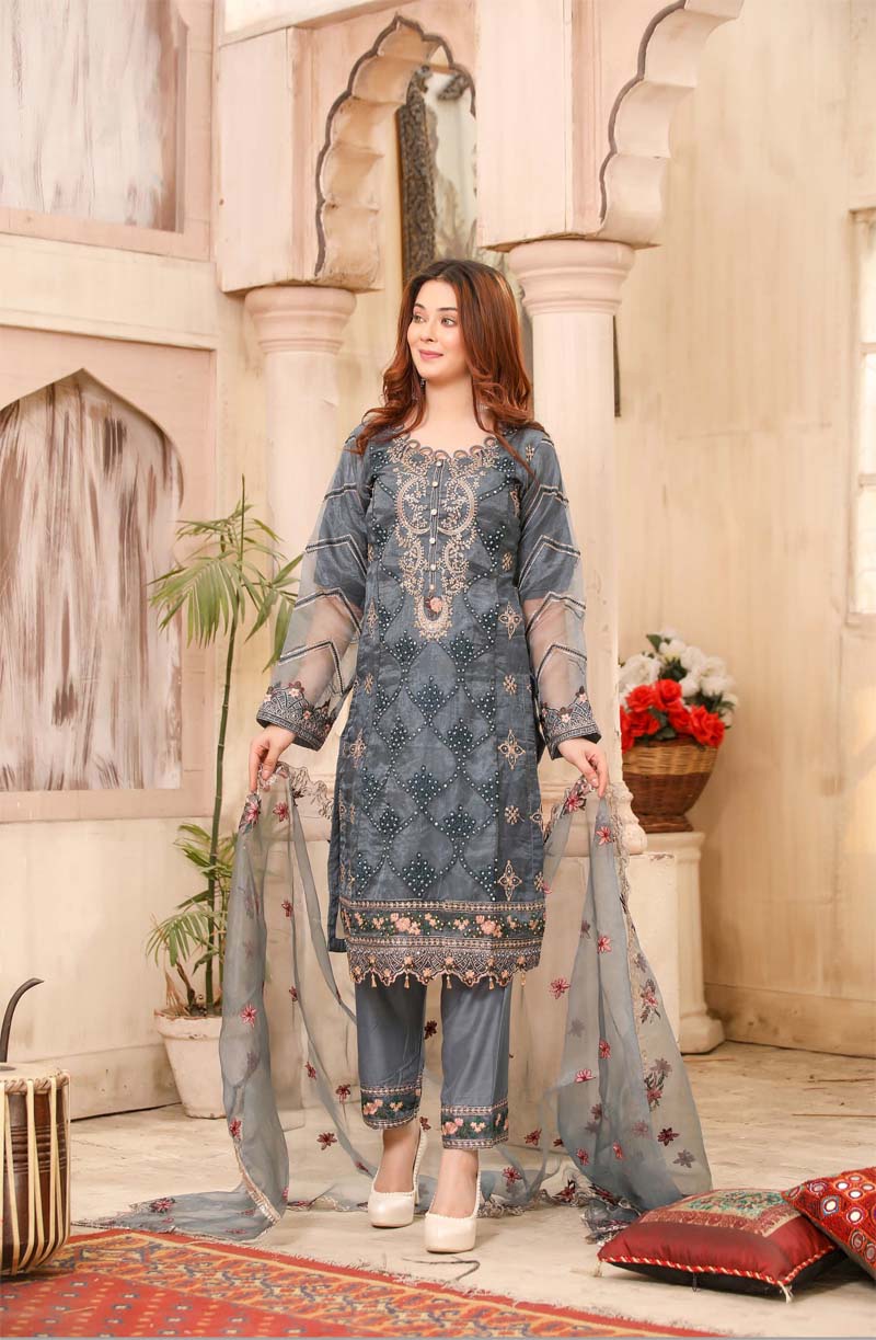 Stunning Organza Mummy & Me Ladies Eid suit Dark Grey - Desi Posh