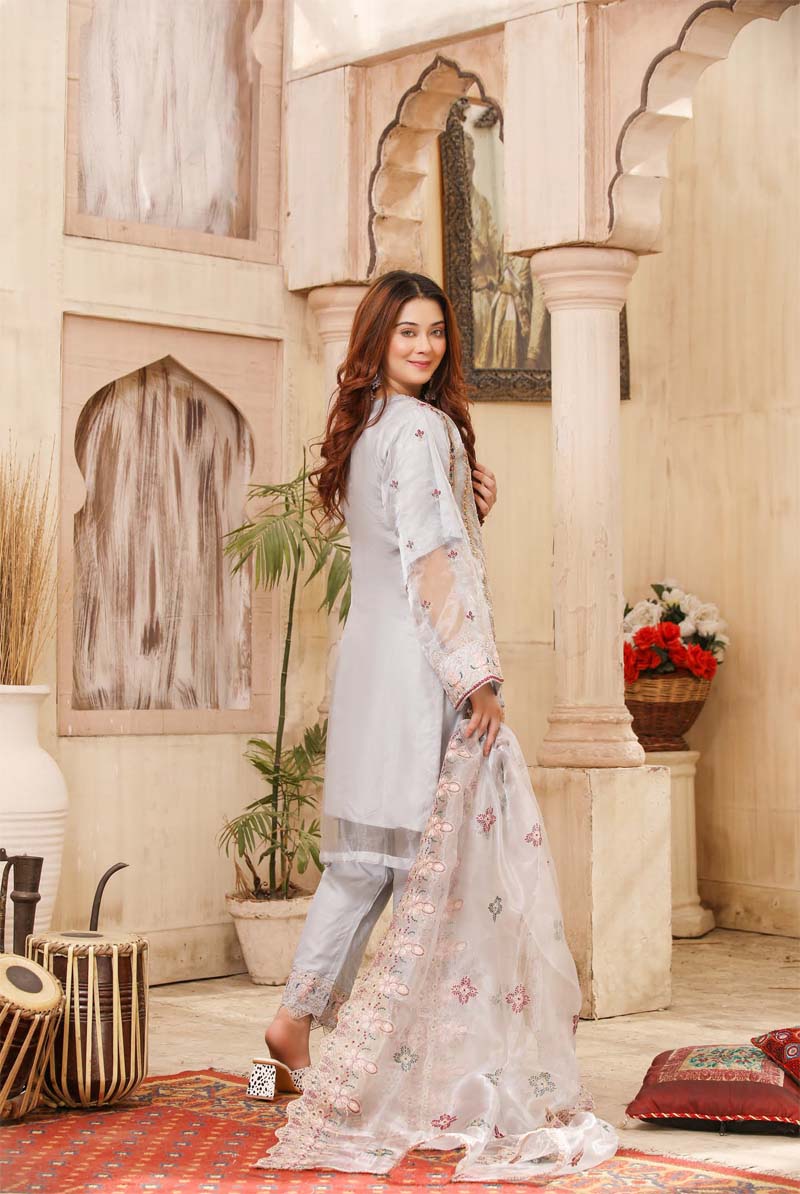 Stunning Organza Mummy & Me Ladies Eid suit Grey - Desi Posh