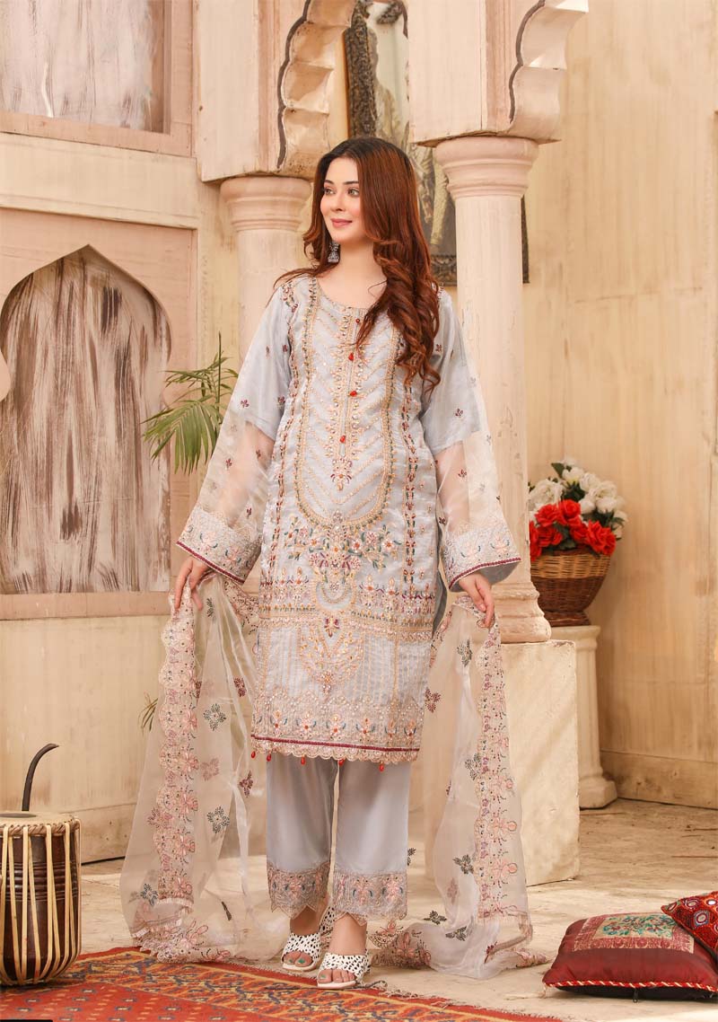 Stunning Organza Mummy & Me Ladies Eid suit Grey - Desi Posh