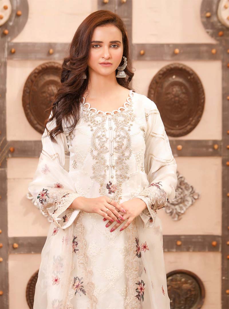 Stunning Organza Mummy Me Ladies Eid suit White