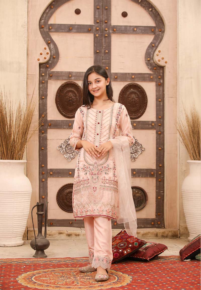 Stunning Organza Mummy & Me Kids Eid suit Pink - Desi Posh