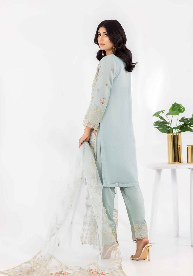 Simrans Embroidered Organza Pastel Green Outfit 902 - Desi Posh