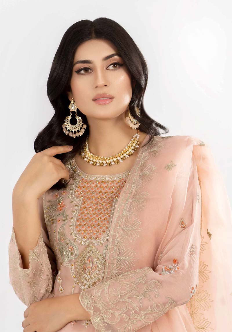 Simrans Embroidered Organza Dusty Pink Eid Outfit 902 - Desi Posh