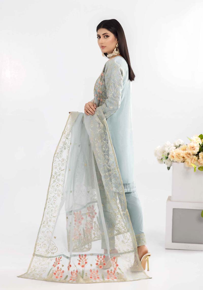 Simrans Embroidered Organza Ice Green Outfit 904 - Desi Posh