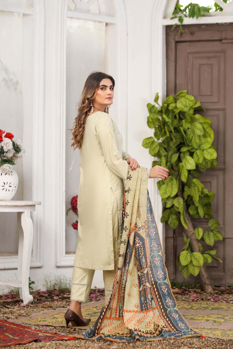 Bin Saeed Light Green 3 Piece Suit with Organza Dupatta - Desi Posh