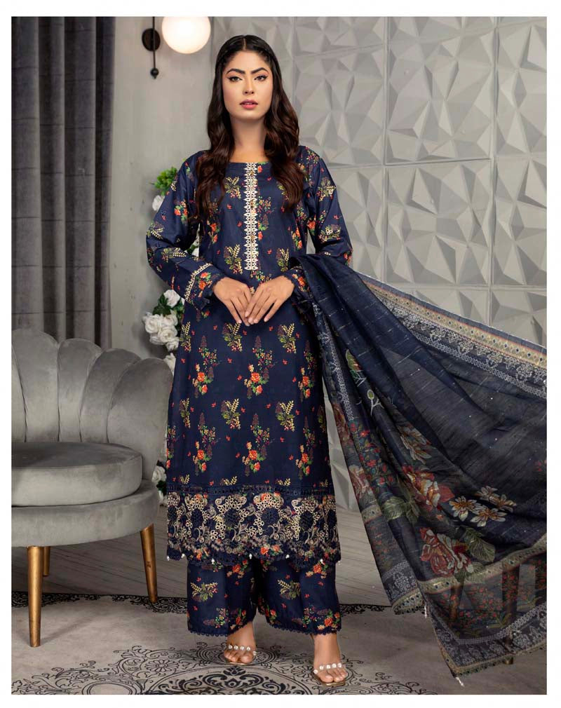Sehar Floral Eid Lawn Suit With Digital Print Net Dupatta CT7 - Desi Posh