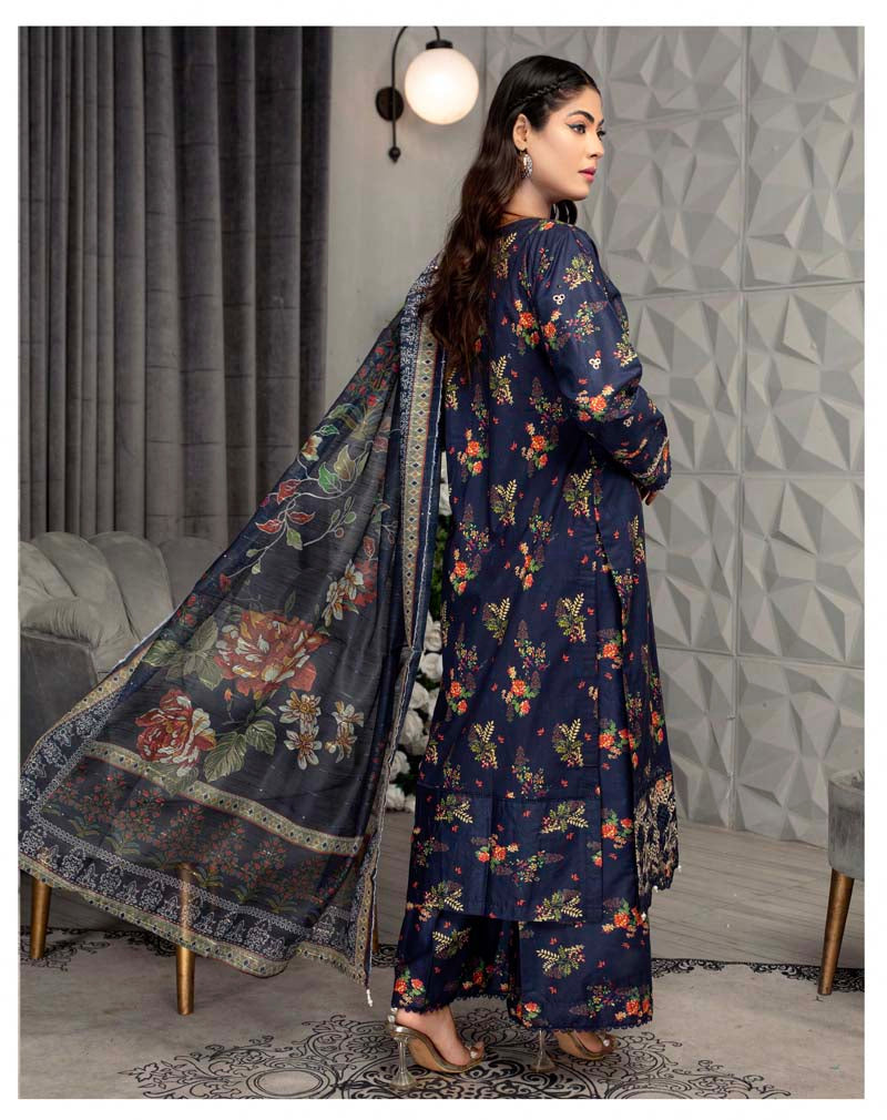 Sehar Floral Eid Lawn Suit With Digital Print Net Dupatta CT7 - Desi Posh