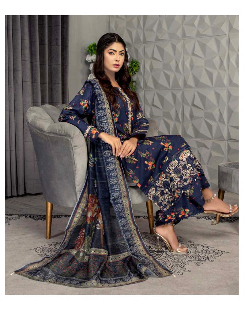 Sehar Floral Eid Lawn Suit With Digital Print Net Dupatta CT7 - Desi Posh