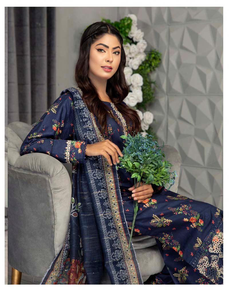Sehar Floral Eid Lawn Suit With Digital Print Net Dupatta CT7 - Desi Posh