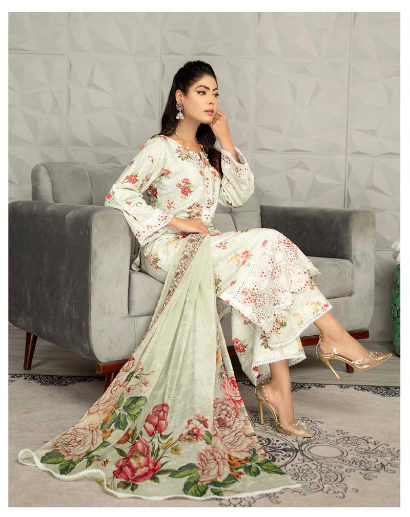 Sehar Floral Eid Lawn Suit With Digital Print Chiffon Dupatta CT11 - Desi Posh