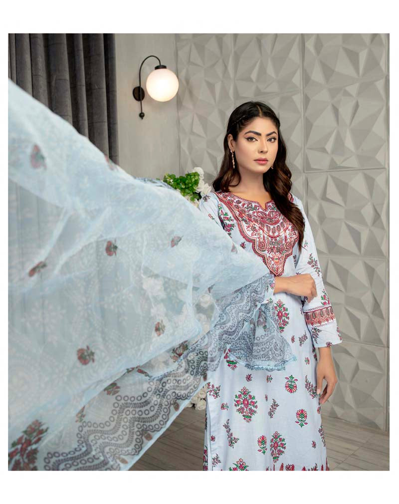 Sehar Floral Eid Lawn Suit With Digital Print Net Dupatta CT9 - Desi Posh