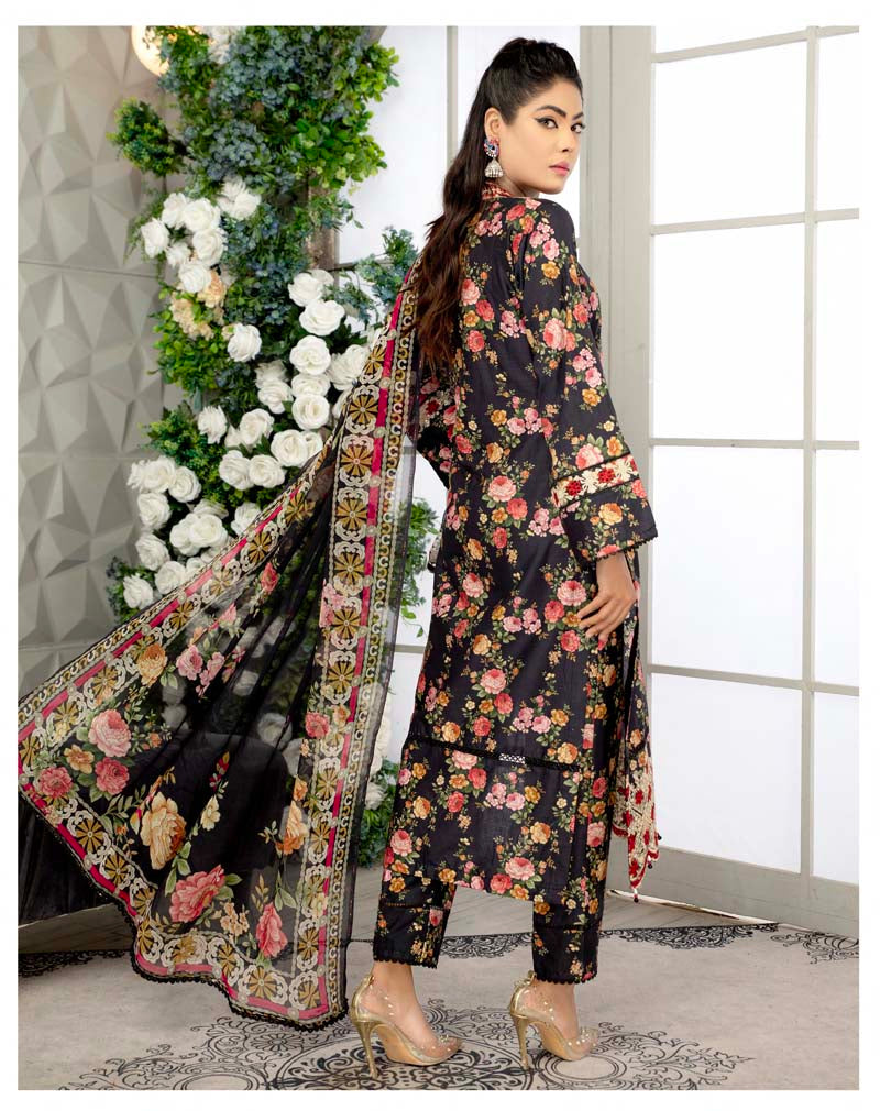 Sehar Floral Eid Lawn Suit With Digital Print Chiffon Dupatta CT10 - Desi Posh