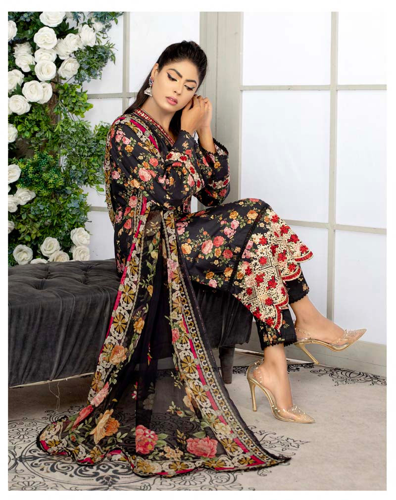 Sehar Floral Eid Lawn Suit With Digital Print Chiffon Dupatta CT10 - Desi Posh
