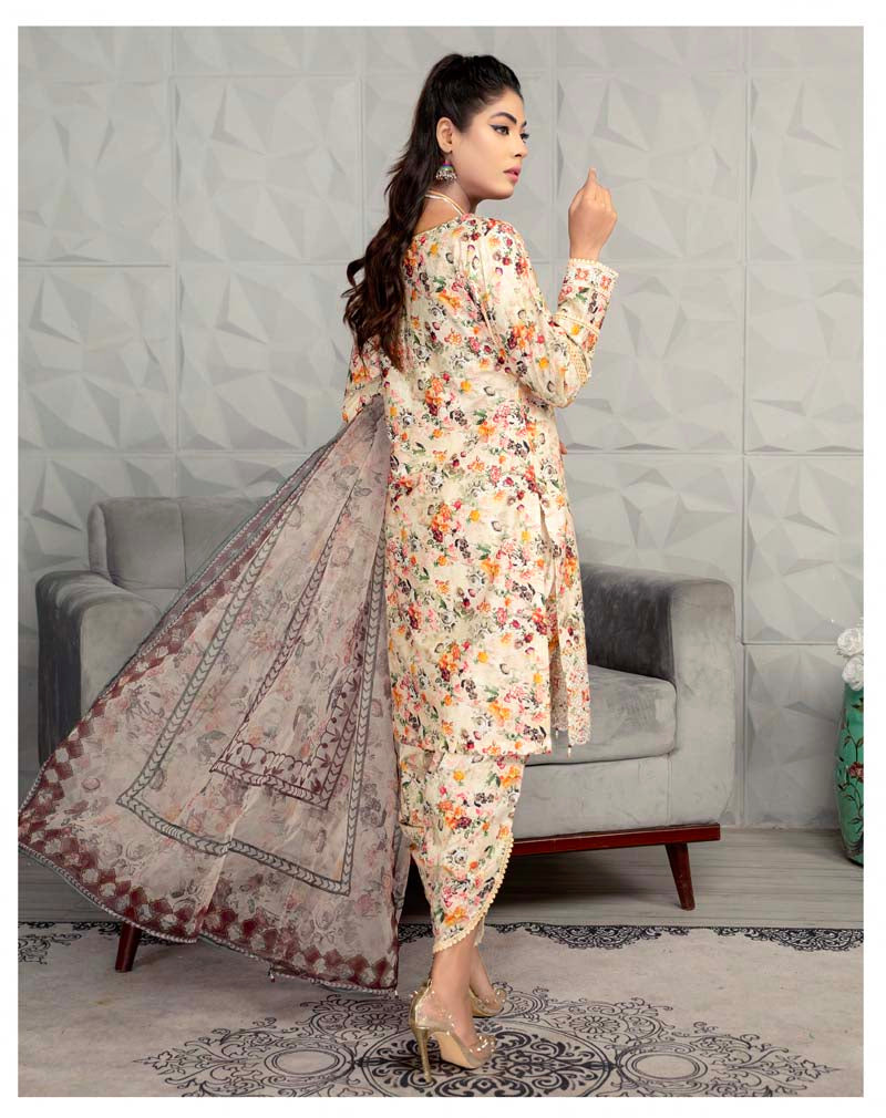 Sehar Floral Eid Lawn Suit With Digital Print Net Dupatta CT12 - Desi Posh
