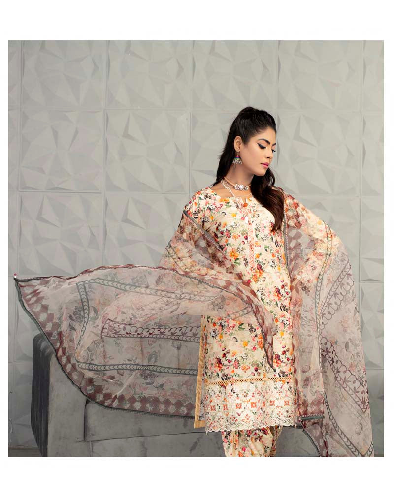 Sehar Floral Eid Lawn Suit With Digital Print Net Dupatta CT12 - Desi Posh