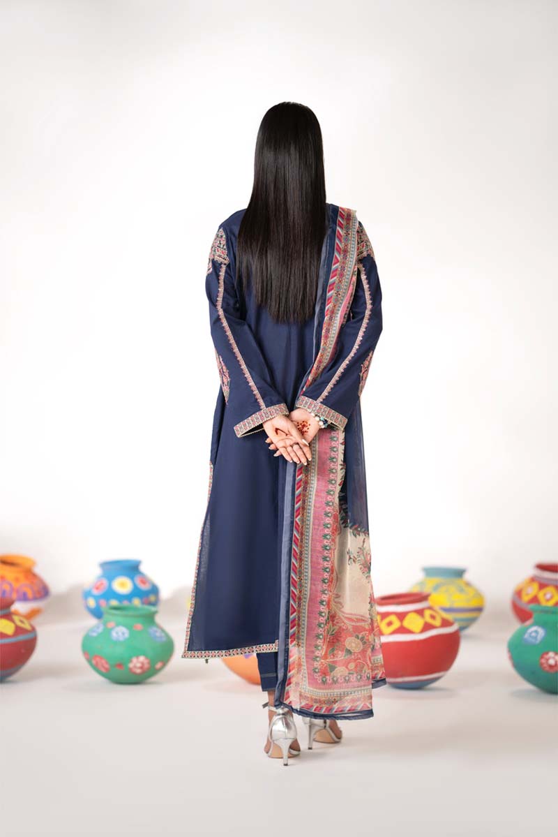 Paas e Parda Luxe 3 Piece Summer Cotton Lawn Outfit Navy Blue - Desi Posh