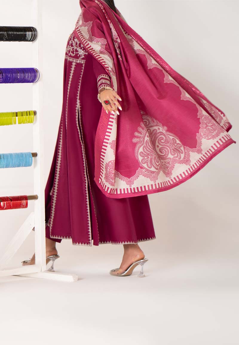 Paas e Parda Luxe 3 Piece Summer Cotton Lawn Outfit Maroon - Desi Posh