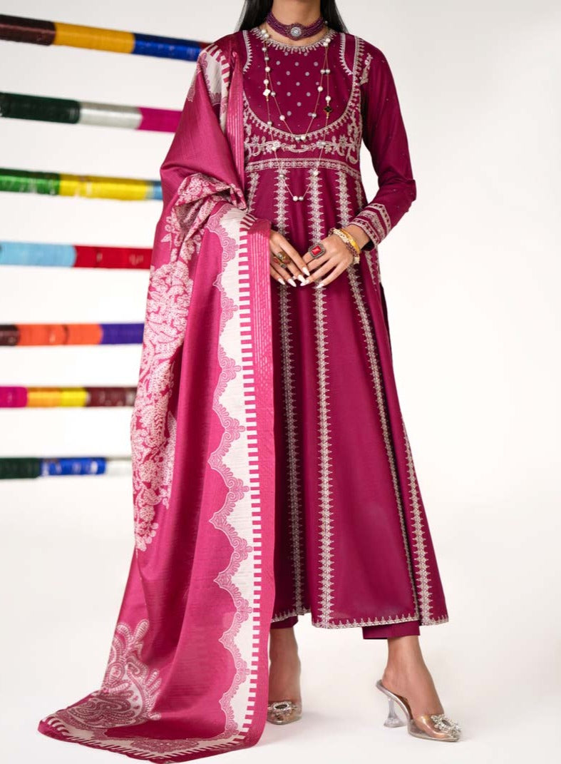 Paas e Parda Luxe 3 Piece Summer Cotton Lawn Outfit Maroon - Desi Posh