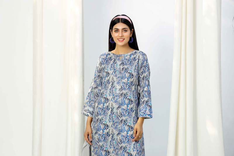 Floral Lawn Grey Outfit With Printed Trousers and Dupatta 0014 - Desi Posh