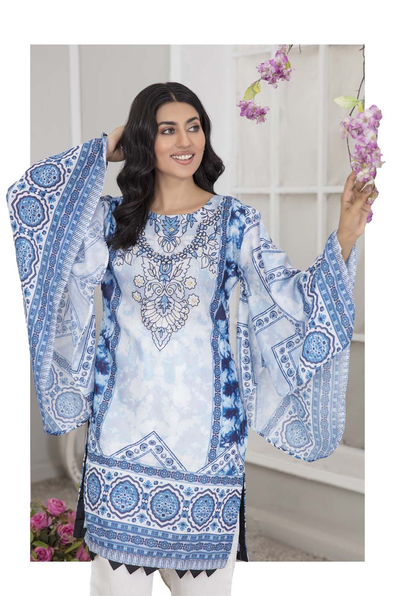 Limelight Pakistani Lawn digital print Kurta Blue - Desi Posh