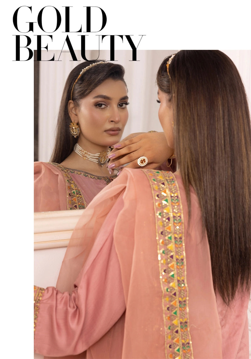 Qalamkar Inspired Embroidered Farshi Salwar 3 Piece Viscose Party Outfit Pink - Desi Posh