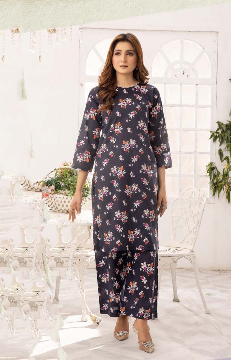 Floral Printed 2 Piece Lawn Co-ords Outfit Set D2 - Desi Posh